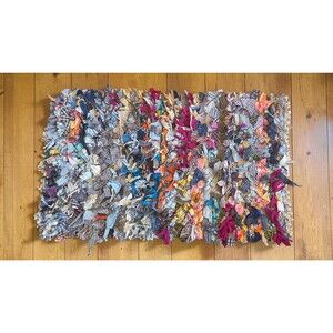 Vintage Handmade Shaggy Fabric Rag Rug - Colorful Boho / Cottagecore Accent Rug